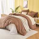 Queen Comforter Set, Double-Layer Crinkle Gauze Cocoa Brown Bed Set, 3 Pieces Soft Bedding for All-Season, Lightweight Warmth with 2 Pillowcases