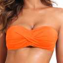 Tempt Me Women Twist Bandeau Bikini Top Strapless Swimsuit Top Only (Small, Orange)