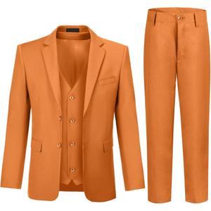 JPF Boy's Formal Suit Set Slim Fit Kids Tuxedo Suits for Wedding Teen Toddler Boy Dress Suit Outfit (20, 3Pc Orange)