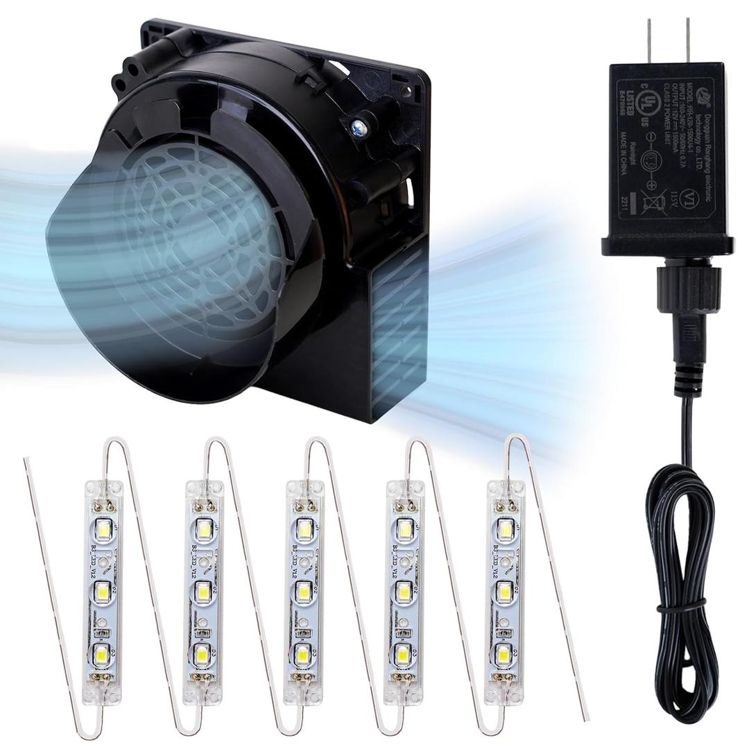 OurWarm 1.2A Inflatable Blower Fan Replacement, Blow Up Motor for Inflatables with 1.5A Adapter and 5 LED Lights, Ideal for 5-10FT Halloween Thanksgiving Christmas Inflatables Outdoor Decorations