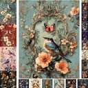Decoupage Paper Pack (35 Sheets 6"x8") Birdsong Beauty: Graceful Birds Perched Among Floral Arrangements, accompanied by Butterflies, Creating a Harmonious, Vintage-Inspired Nature Scene FLONZ