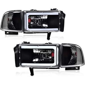 PIT66 LED DRL Headlight Assembly Fit 1994-2002 Dodge Ram 1500 2500 3500 Not fit Sport/Ram Van Models, Headlamps Clear Lens, Driver and Passenger Side