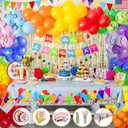 275 PC Colorful Birthday Party Decorations for Boy, Girl- Rainbow Party Supplies, Happy Birthday Banner, Balloons Garland Arch Kit Tablecloth Honeycomb Cake Topper Plates Cups Napkins Straws, 25 Guest