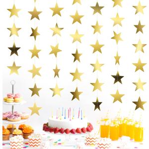 Star Garland, Glitter Gold Star Garland Banner, 66Feet Double Side Star Hanging Bunting Banner Backdrop Little Star Paper Hanging Decor for Valentines Day Graduation Birthday Wedding Party Decorations