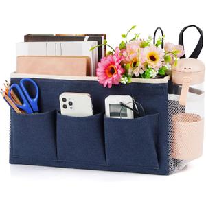 Lilithye Bedside Caddy Bedside Organizer Bedside Storage Caddy with Fixed Straps and Water Bottle Holder for Home College Dorm Bunk Bed Hospital Bed Crib Bed Rails (Navy Blue)