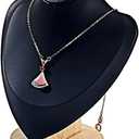 Wooden Small Portrait Necklace Display Stand with Black Leather Soft Mat Mannequin Bust Model Jewelry Organizer Holder for Craft Shows Selling Shows Home Decor (Black, Small)