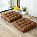 Floor Pillow Set of 2, Memory Foam Meditation Cushion, Floor Cushions for Adults Sitting, Large Square Seat Cushions for Yoga, Couch, Sofa, Kids, Living Room, 20x20 Inch (Brown)