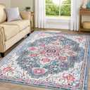 Smiry 6x9 Area Rugs for Living Room, Boho Chic Style Printed Rugs, Low Pile, Non-Shedding, Easy Care, Machine Washable Lightweight Floor Carpets Rugs for Bedroom, Dining Room, Home Office, Pink