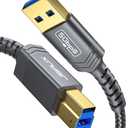 JSAUX USB 3.0 Printer Cable, Type A Male to B 3.0 Male (6.6ft/2M) USB 3.0 Type B Upstream Cord Nylon Braided Compatible with Docking Station, External Hard Drivers, Scanner, Printer and More(Grey)