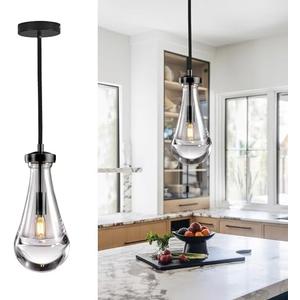 TACDANDM Raindrop Pendant Light, Black Glass Pendant Lighting, Hand Blown Teardrops Modern Hanging Light for Entryway Foyer Stairway Kitchen Island Bedroom Dining Living Room Hallway
