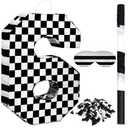 Lewtemi Race Car Number 6 Piñata Small Checkered Race Car Birthday Party Decoration Black and White Racing Piñata with Stick Confetti Eye Mask for Celebration 15.3 x 10.6 x 2.8 Inch