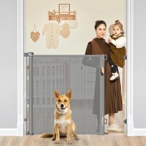 42" Tall X 60" Wide Retractable Pet Gates for Doorways, Extra Tall Baby Gates for Dogs, Tall Mesh Dog Gate, Tall Retractable Gates for Baby and Pet, Indoor Outdoor Mesh Cat Gate (Gray)