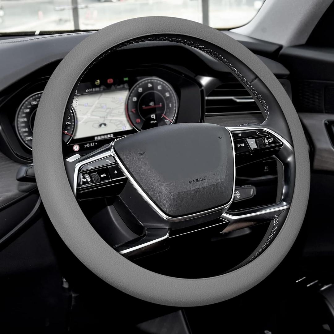 Car Steering Wheel Cover, Silicone Car Steering Wheel Protective Cover, 33-40 CM Anti-Slip Soft Comfortable Steering Wheel Cover for Women Men, Universal Accessories Fit Cars Trucks SUVs (Grey)
