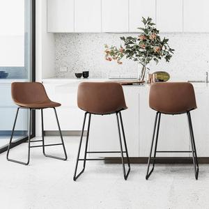 LUE BONA Bar Stools Set of 3, 24" ALX Faux Leather Barstools, Modern Counter Height Stools with Back and Metal Legs, Armless Counter Chairs for ...