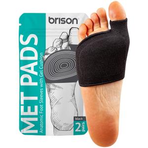 Brison Metatarsal Pads for Women and Men Ball of Foot Cushion - Gel Sleeves Cushions Pad - Fabric Soft Socks for Supports Feet Pain Relief - 2 Pairs (Black, Small)