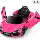 ELEMARA Licensed Lamborghini Car for Kids to Drive with Scissor Door,Toddler Ride on Toys with Remote Control,12V Battery Car for Kid with Bluetooth,MP3 Player,LED Light and Wide Seat, Hot Pink, 45.1 inches x 25.2 inches x 17.9 inches