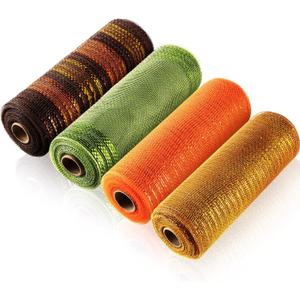 WILLBOND 4 Rolls 40 Yards Thanksgiving Mesh Ribbon for Wreath 10 Inch Autumn Wrapping Ribbon Fall Metallic Foil Wired Edge Ribbons Decor for Thanksgiving Fall Holiday Making DIY Party Crafts (Charming Colors)