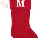 20 Inchs Red Knit Christmas Stockings, Personalized Initial Embroidered Xmas Stocking Larger Sock for Christmas Tree Fireplace Christmas Party Holiday Hanging Stocking Decorations(M)