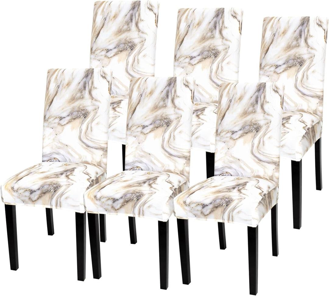 Gibelle Chair Covers Dining Room Set of 6, Stretch Spandex Slipcover for Dining Room & Kitchen Parsons Chairs, Removable Washable Seat Protector Cover (Grey Gold Marble)