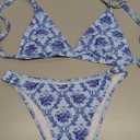 ZAFUL Women's 2 Piece Floral Print Swimsuit Triangle String High Cut Bikini Sets Bathing Suit, Blue, Small 