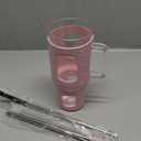 Glass Tumbler with Straw and Lid, 32 oz Glass Cup with Handle, Glass Water Bottles with Time Marker, 2 Straws - Pearl Straw & Drinking Straw Silicone Protective Sleeve-Pink