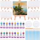 Mini Canvas and Easel, Paxcoo 60 Pieces Includes 4x4 Inches Small Tiny Painting Canvas, Mini Acrylic Paintbrushes for Paint and Sip Art Party Supplies