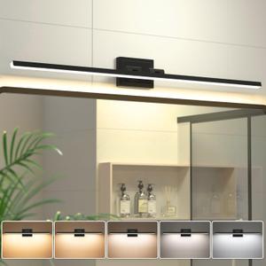 VOLISUN Modern Bathroom Vanity Light 48 inch, Rotatable, 30W Dimmable 5CCT Led Bathroom Light Fixture Over Mirror, Black Bar Vanity Light for Bathroom Mirror Cabinets-ETL Certificated