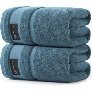 REDKISS Large Bath Towels Set 2 Piece, 100% Cotton, 31x63 in,Heavyweight 760G, Highly Absorbent & Quick Dry, Super Soft Luxury Shower Towels for Bathroom,Hotel Collection - Blue