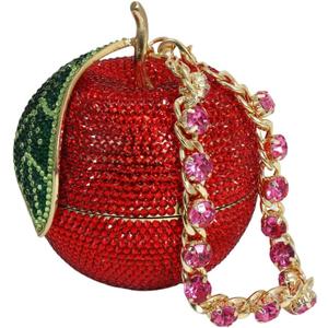 Novelty Apple Rhinestone Crystal Evening Bag for Women Glitter Diamond Clutch Purse Prom Party Handbag (Red)