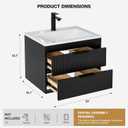 24 Inches Modern MDF Bathroom Vanity with Sink, Wall Mounted Floating Cabinets w/Double Drawers, Black Handles, White Resin Sink Combo Set (Black, 24")