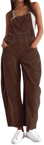 AMEBELLE Corduroy Overalls for Women Barrel Wide Leg Bib Corduroy Pants Women Adjustable Romper Jumpsuit with Pockets, L