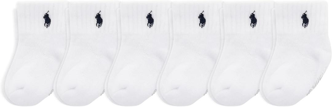 Polo Ralph Lauren Baby Sport Quarter Sock, 6 Pack, White Navy, Baby 6-12 Months