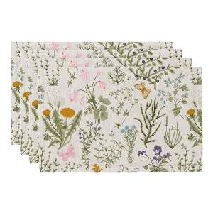 QIYI Boho Placemats Set of 4, 12x18 Inch Linen Fabric Floral Place Mats for Kitchen Dinning, Farmhouse Rustic Cloth Table Mats, Washable Placemat Party Table Dcor, Green Botanical Art