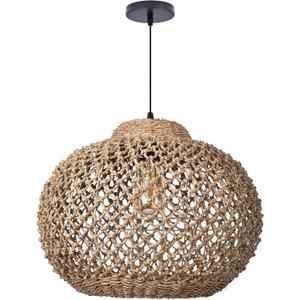 Arturesthome Boho Round Pendant Light,1-Light Rattan Chandelier Hand-Woven Wicker Pendant Light Coastal Beach Ceiling Hanging Light for Kitchen Island Living Room W 19.68"