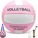 Volleyball Official Size 5 for Indoor Outdoor, Thicker PU Soft Volleyball Kit with Ball Pump for Adults Beach Game Gym Pool Training Play, Soft Touch (Pink White)