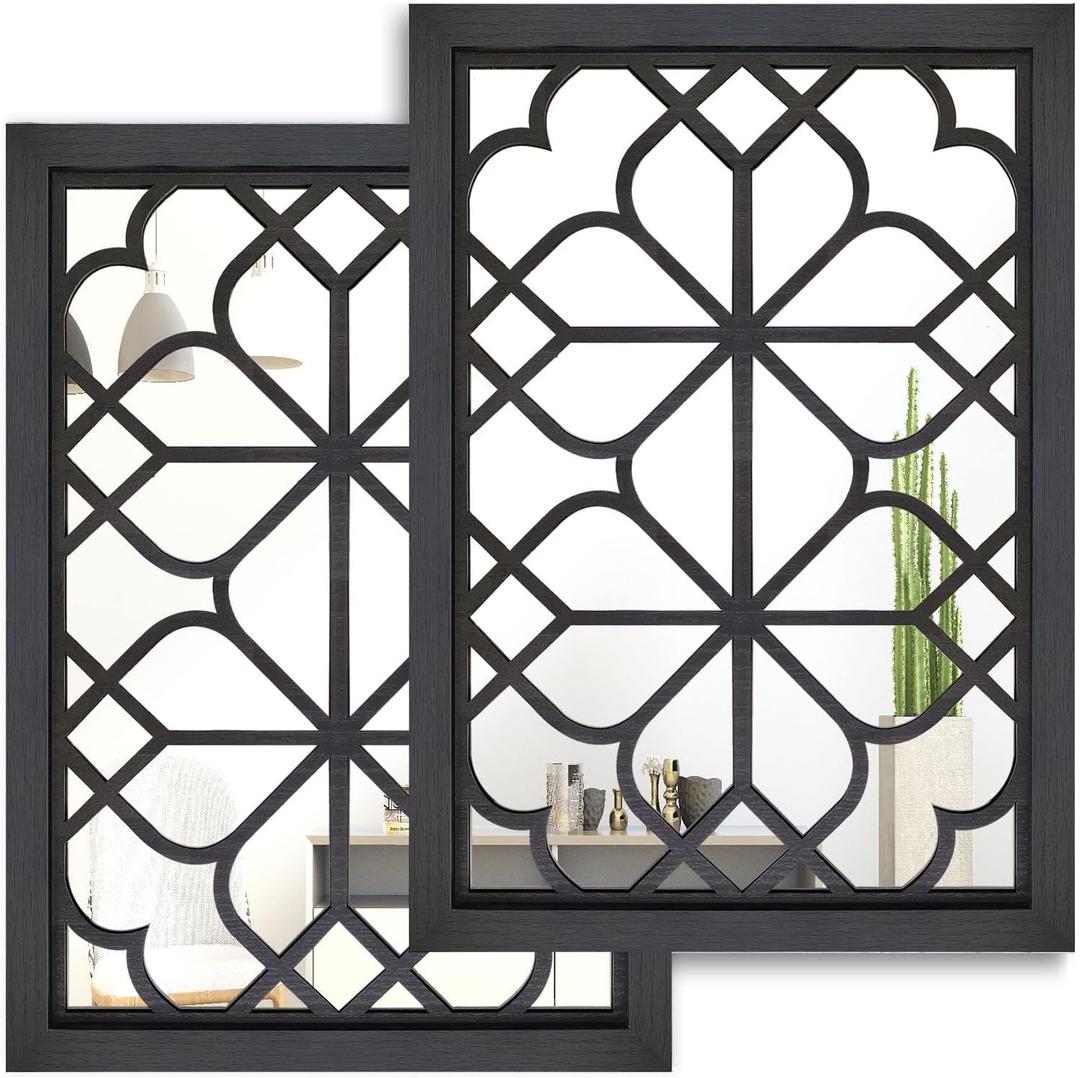 Wocred Set of 2 Rectangular Wall Mirror,Gorgeous Rustic Farmhouse Accent Mirror,Black Entry Mirror for Bathroom Renovation,Bedrooms,Living Rooms and More(11x15)