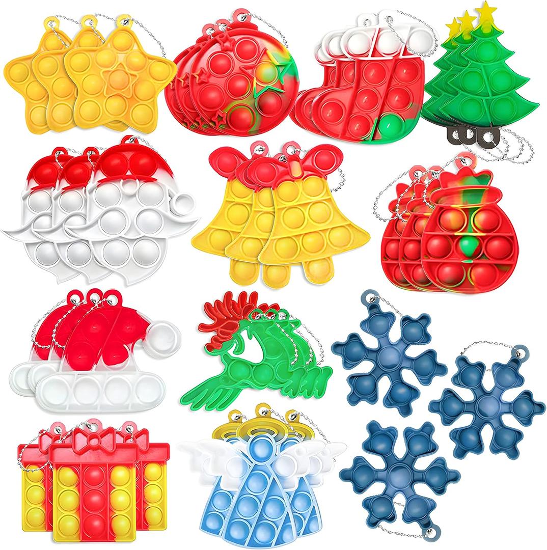 36Pcs Christmas Set Pop Fidget Toys Push Pop it Bubble Fidget Sensory Toy Pop It Fingertip Keychain Decompression Bubble Toys for Kids.
