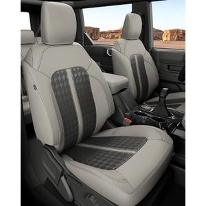 for Ford Bronco Seat Covers 4 Door 2021 2022 2023 2024 2025 2026, Custom Fit Leather Car Seat Cover Full Set, Luxury Waterproof SUV Protectors Accessories, Gray Black NOT for Raptor Sport