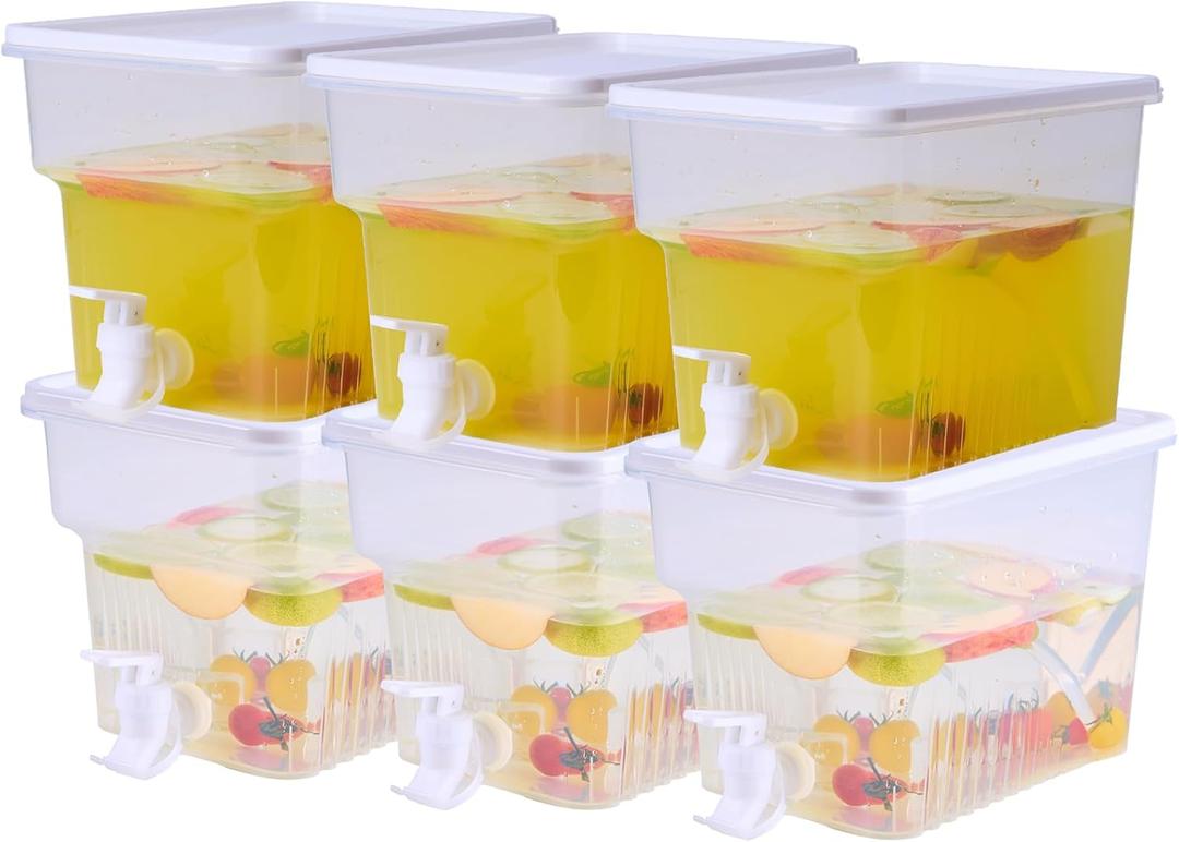 6 Pack 1.3 Gallon Fridge Drink Beverage Dispenser with Spigot, Leak-Proof Plastic Water Container Ice Juice Dispenser with Spigot for Summer Party Drink Daily Use