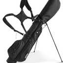 Small Golf Bag, 3 Divider Fit Up to 8 Clubs, Lightweight Golf Stand Bag with Rain Cover, Easy to Carry and Durable Pitch n Putt Golf Bag, Golf Bag with Strap and Stand for Men & Women, 6 Pockets