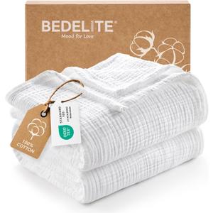 BEDELITE 100% Cotton Muslin Blankets for Adults - 4-Layer King Size Breathable and Lightweight Gauze Blanket for Couch, Bed, Travel and Summer, Soft & Cozy Gift for Women, White, 108"x90"
