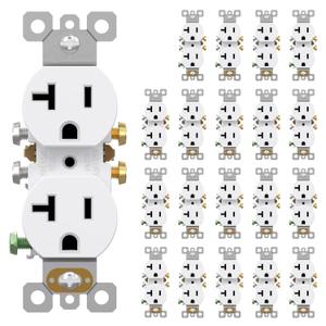 AIDA 20 Amps Outlets Duplex Electrical Receptacle Outlets, Electrical Outlet, 20Amp 125V Heavy-Duty Wall Outlet, Residential, 3-Wire, Self-Grounding, UL Listed, Side Wire (20 Pack, White)