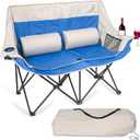 Double Camping Chair  Foldable Chair with Lumbar Support Cushions and Carry Bag  Padded Portable Heavy-Duty Loveseat with 4 Mesh Pockets, 2 Cup Holders, Wine Glass Holder