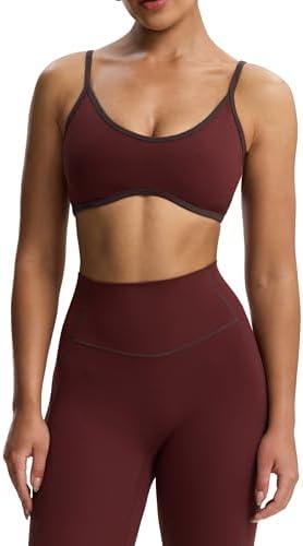 Aoxjox Women's Color Block Workout Sports Bras Fitness Lexi Lined Strappy Bra Athletic Yoga Crop Tank (Rum Raisin/ Mulch, Medium)