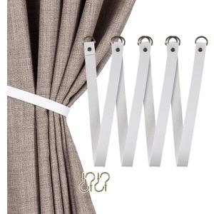 Home Queen Leather Curtain Tie Backs, Library Style Drape Holdbacks Tiebacks for Home Office Bedroom Kitchen Shower Room, 4 Pack, Ink Black