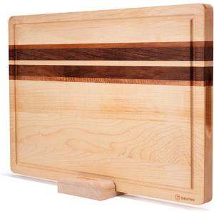 Large (16.9"L x 11.8"W x 1"Th) Hard Maple Wood Cutting Board for Kitchen-Wood Cutting Board with Holder for Meal Prep, Reversible Charcuterie Wooden Board, Sturdy, Space-saving Design