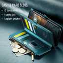 Defencase for Google Pixel 10/Pro Case, RFID Blocking Wallet Case for Pixel 10 & 10 Pro Soft PU Leather Magnetic Snap Flip Zipper Strap Card Holder Phone Cases for Women Men, Blue Green
