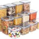T&D HOME GOODS Storage Jars with Lid, Airtight, Set of 12 Storage Containers, BPAFree, Storage Container for Cereal, Flour, Kitchen, Practical Organiser Kitchen, (12, 3 Square diff size)