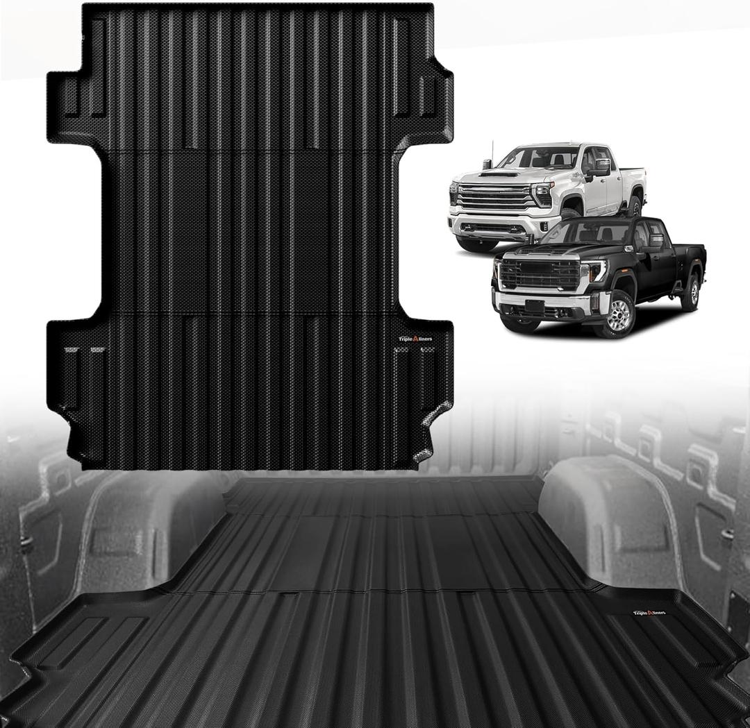 TripleAliners Truck Bed Mat Compatible with 2020-2025 2026 Chevy Silverado/GMC Sierra 2500 3500HD Accessories 6.8FT Liner All-Weather Protection TPE Heavy Duty Bed Mat(No for Factory 5th Wheel System)