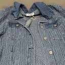 Luvamia Jean Jacket Women Trendy Texture Distressed Button Down Long Sleeves Casual Trucker Denim Jackets with Pockets (Blue, M)